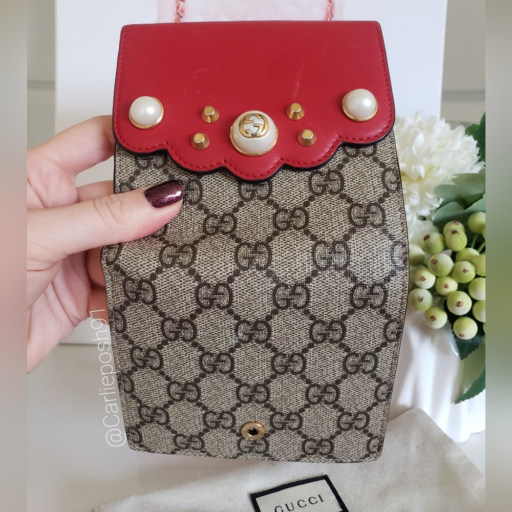 Authentic Pre-owned Gucci Peony Pearl Studded Compact Flap Wallet - Picture 9 of 16